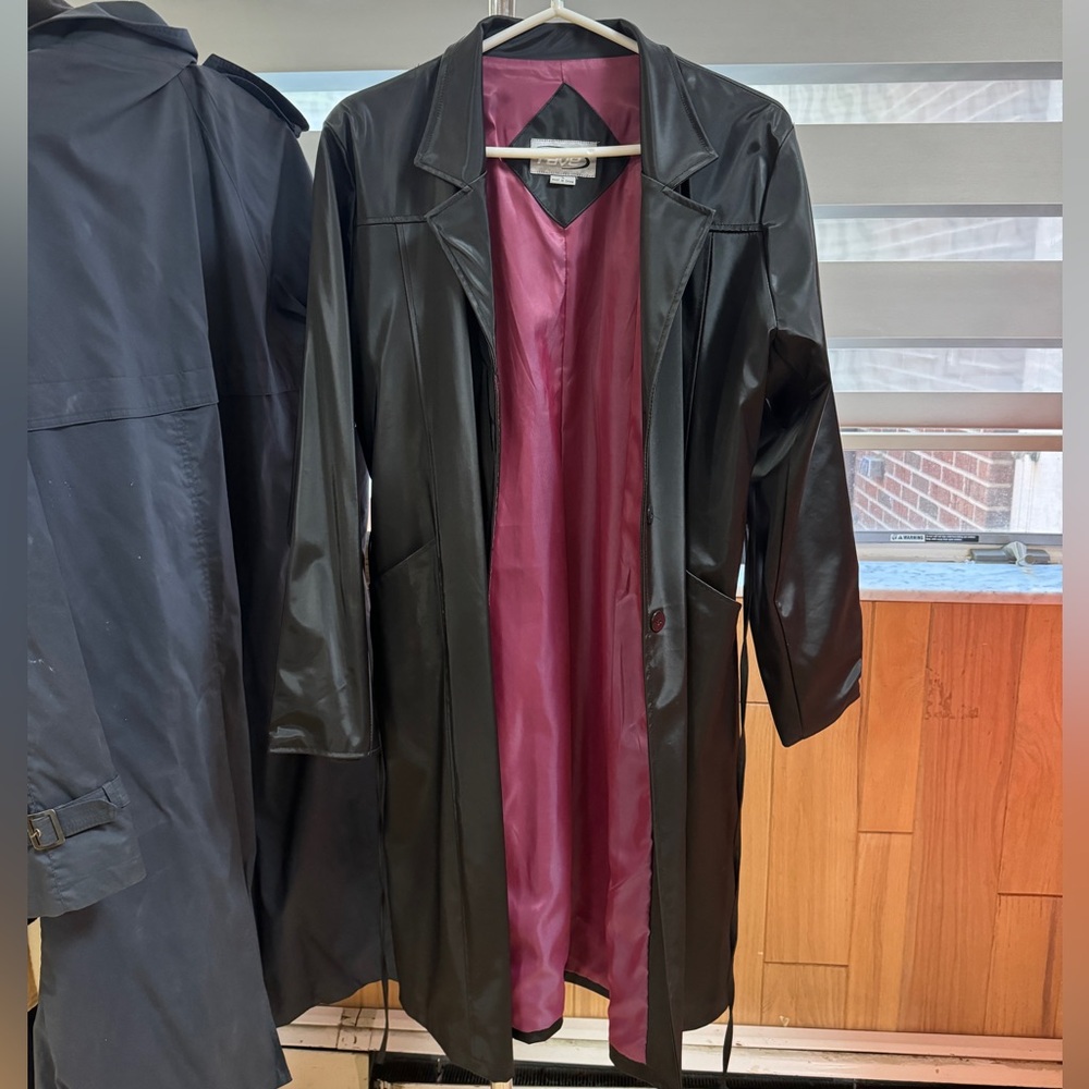 RAVE two tone shiny black long rain style coat